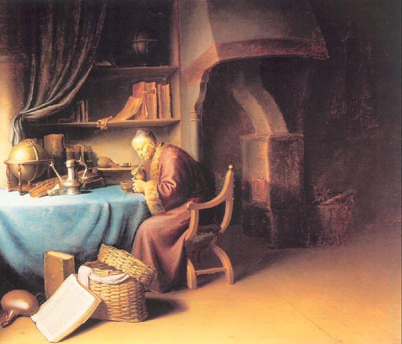DOU, Gerrit Old Man Lighting a Pipe oil painting image